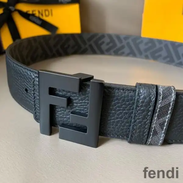 Affordable Fendi FF Buckle Reversible Belt In FF Motif Fabric and Calfskin Grey