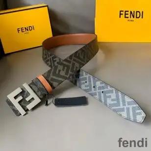 Fendi FF Buckle Reversible Belt In FF Motif Fabric and Leather Brown