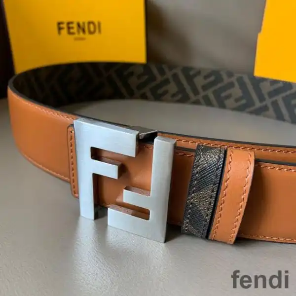 Affordable Fendi FF Buckle Reversible Belt In FF Motif Fabric and Leather Brown