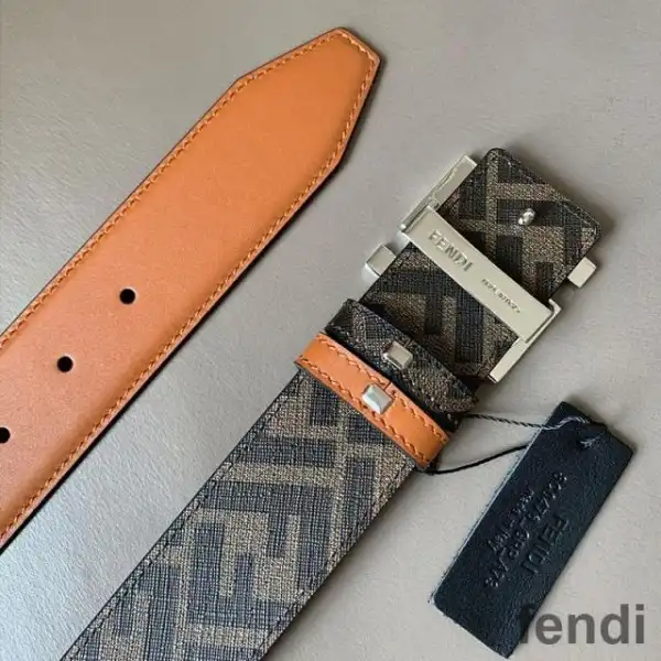 Affordable Fendi FF Buckle Reversible Belt In FF Motif Fabric and Leather Brown