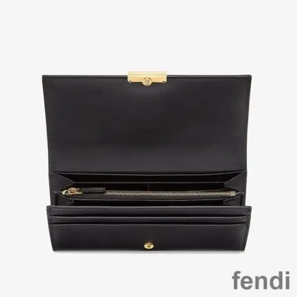 Affordable Fendi FF Continental Wallet In Calf Leather Black