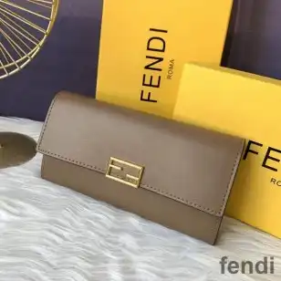 Fendi FF Continental Wallet In Calf Leather Grey