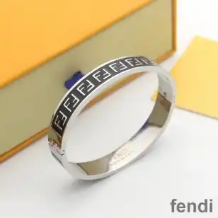 Fendi FF Ragid Bracelet In Enameled Metal Black Palladium