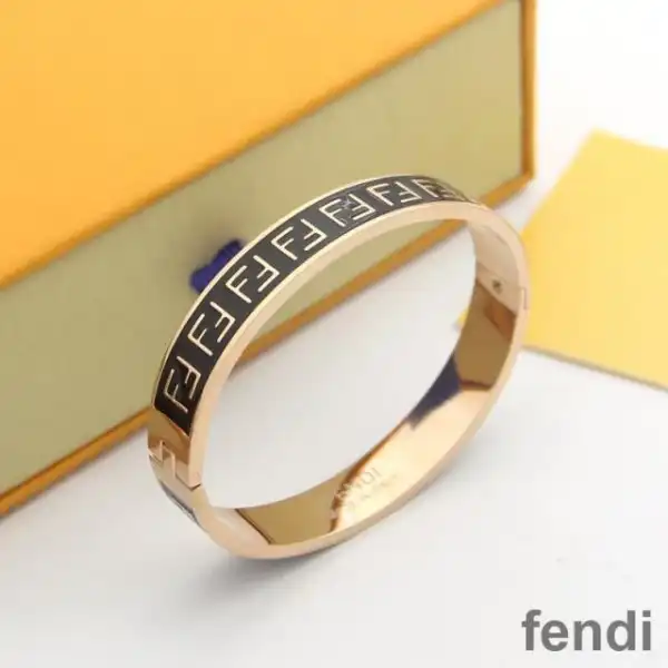 Affordable Fendi FF Ragid Bracelet In Enameled Metal Black Rose Gold