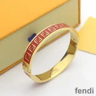 Fendi FF Ragid Bracelet In Enameled Metal Red Gold