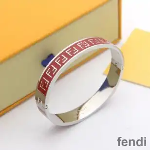 Cheap Fendi FF Ragid Bracelet In Enameled Metal Red Palladium