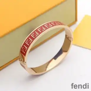 Fendi FF Ragid Bracelet In Enameled Metal Red Rose Gold