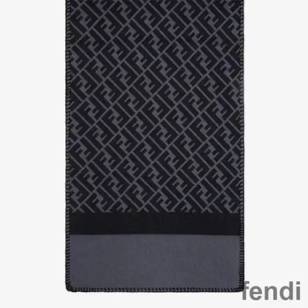 Cheap Fendi FF Rectangular Scarf Man In Silk and Wool Black