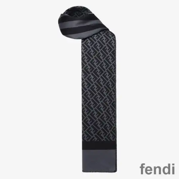 Cheap Fendi FF Rectangular Scarf Man In Silk and Wool Black