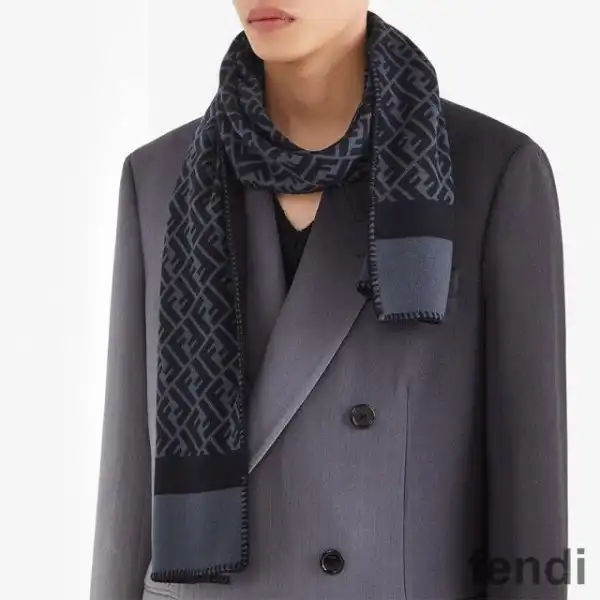 Cheap Fendi FF Rectangular Scarf Man In Silk and Wool Black