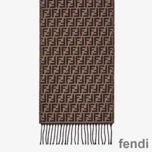 Fendi FF Rectangular Scarf Man In Wool Brown