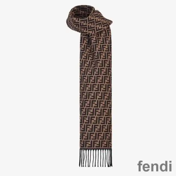 Affordable Fendi FF Rectangular Scarf Man In Wool Brown