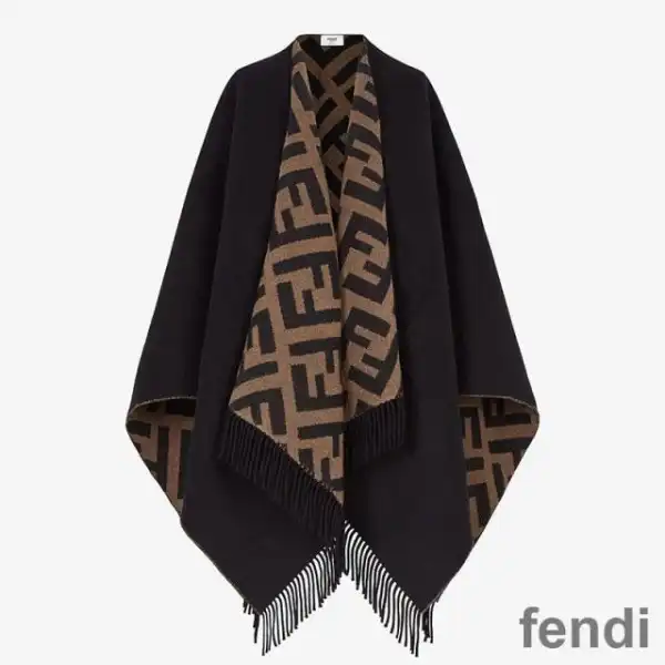 Affordable Fendi FF Reversible Poncho In Wool and Cashmere Black