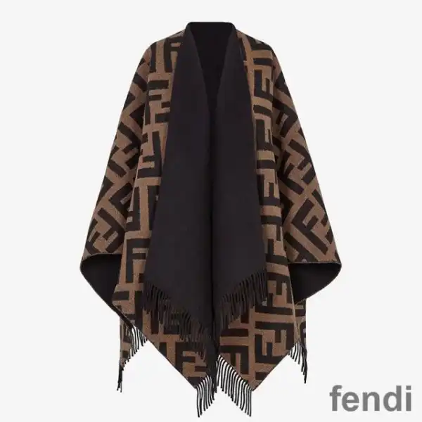 Affordable Fendi FF Reversible Poncho In Wool and Cashmere Black