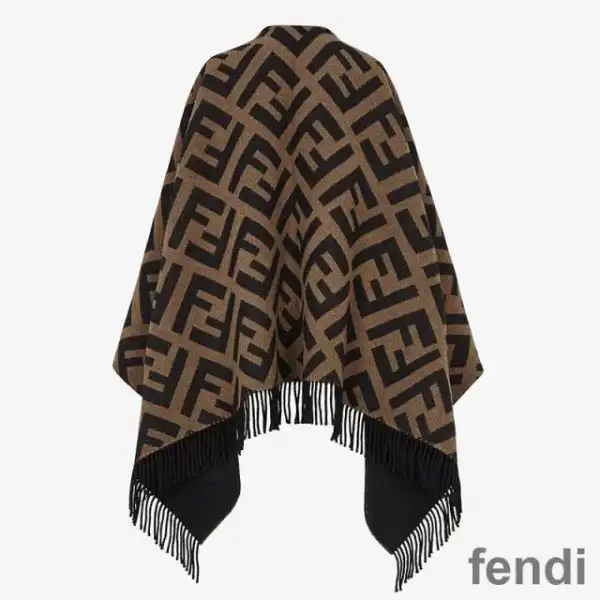 Affordable Fendi FF Reversible Poncho In Wool and Cashmere Black