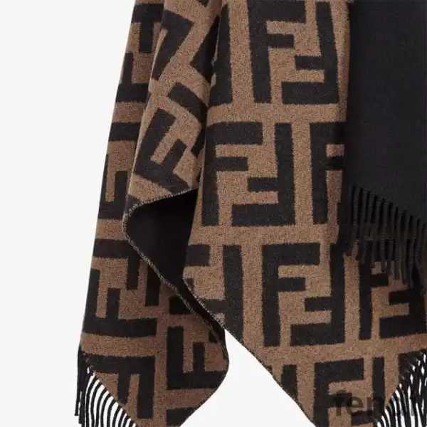 Affordable Fendi FF Reversible Poncho In Wool and Cashmere Black