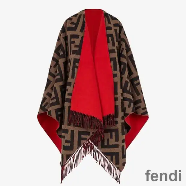 Cheap Fendi FF Reversible Poncho In Wool and Cashmere Red