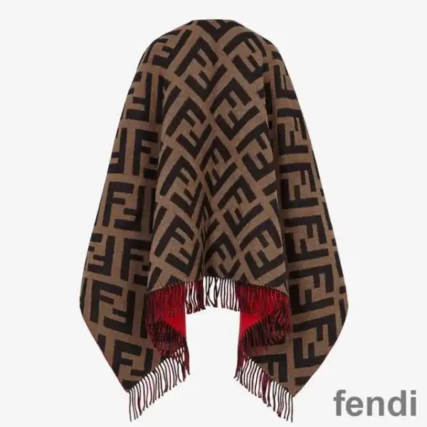 Cheap Fendi FF Reversible Poncho In Wool and Cashmere Red