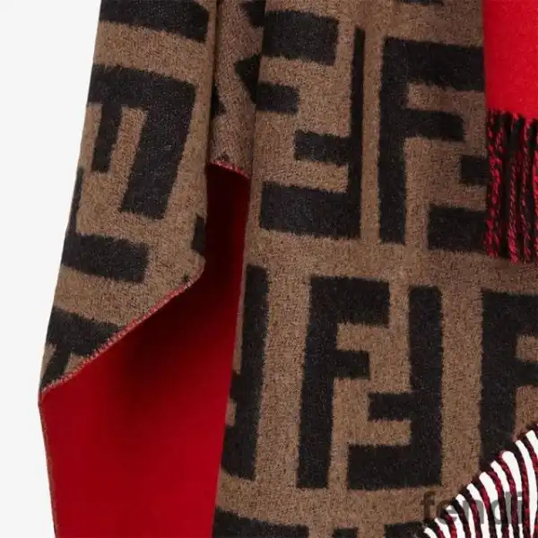 Cheap Fendi FF Reversible Poncho In Wool and Cashmere Red