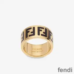 Cheap Fendi FF Ring In Enamel Metal Black Gold