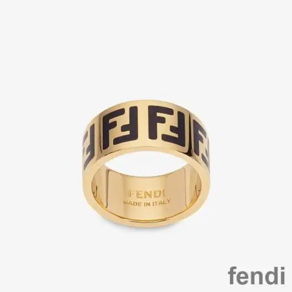 Cheap Fendi FF Ring In Enamel Metal Black Gold