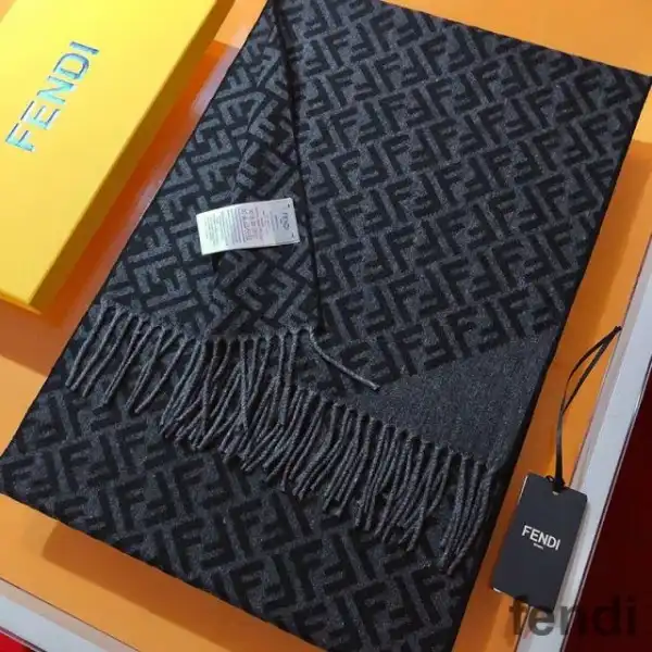 Cheap Fendi FF Scarf In Wool Black