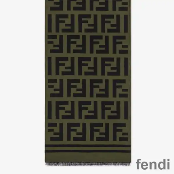 Cheap Fendi FF Scarf In Wool and Silk Green