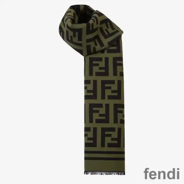 Cheap Fendi FF Scarf In Wool and Silk Green