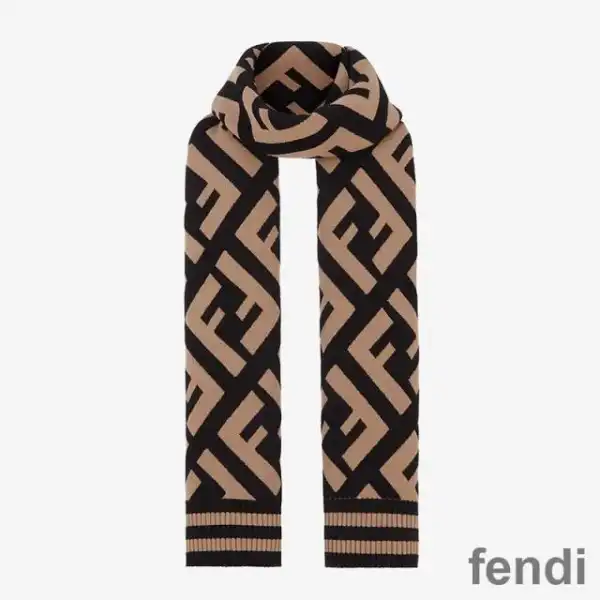 Affordable Fendi FF Scarf In Wool and Viscose Khaki