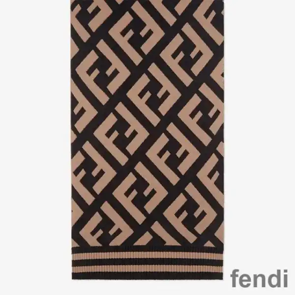 Affordable Fendi FF Scarf In Wool and Viscose Khaki