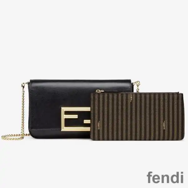 Cheap Fendi FF Wallet On Chain With Pouches In Calf Leather Black