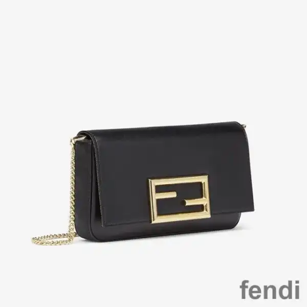 Cheap Fendi FF Wallet On Chain With Pouches In Calf Leather Black