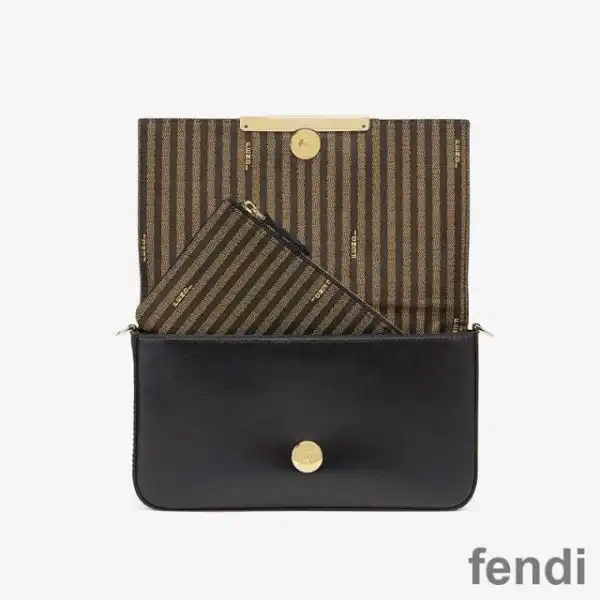 Cheap Fendi FF Wallet On Chain With Pouches In Calf Leather Black