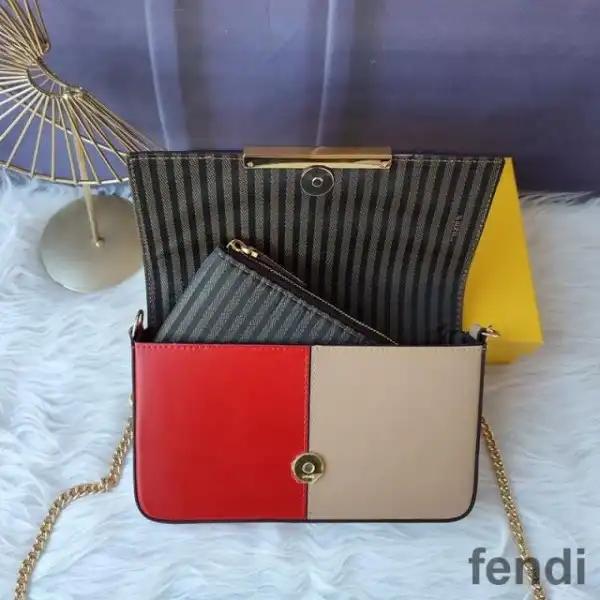 Cheap Fendi FF Wallet On Chain With Pouches In Calf Leather Red Pink