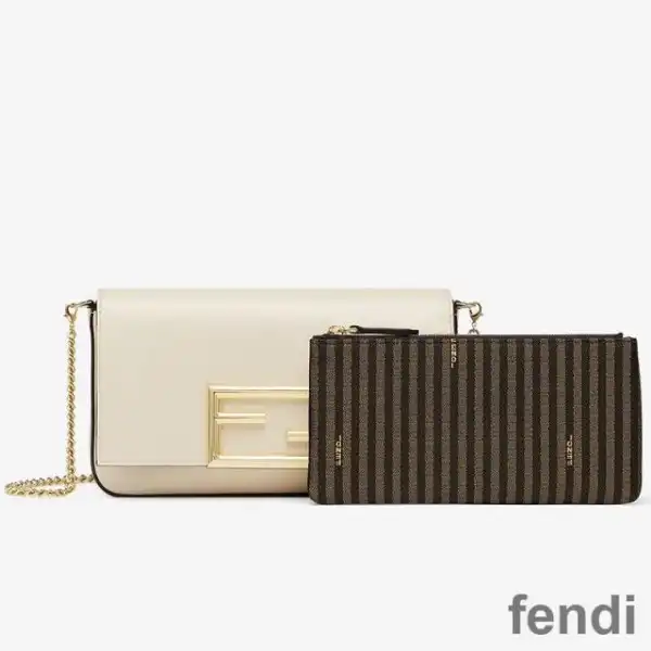 Cheap Fendi FF Wallet On Chain With Pouches In Calf Leather White