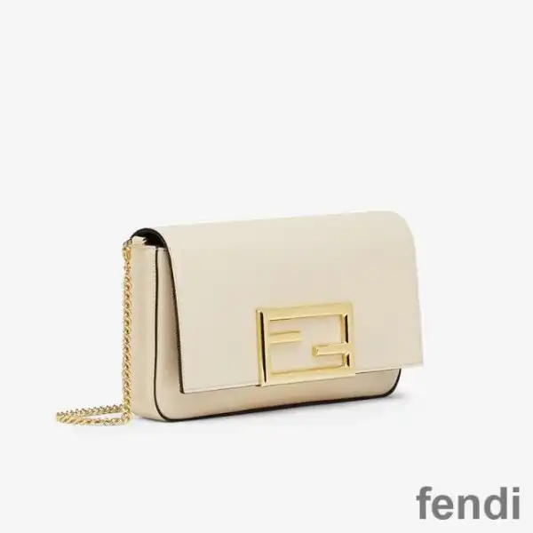 Cheap Fendi FF Wallet On Chain With Pouches In Calf Leather White