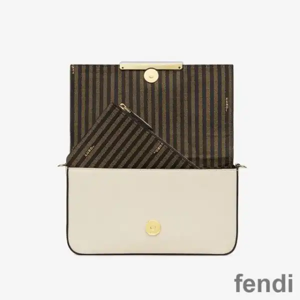 Cheap Fendi FF Wallet On Chain With Pouches In Calf Leather White