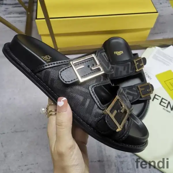 Affordable Fendi Feel Slides Unisex FF Motif Fabric Black