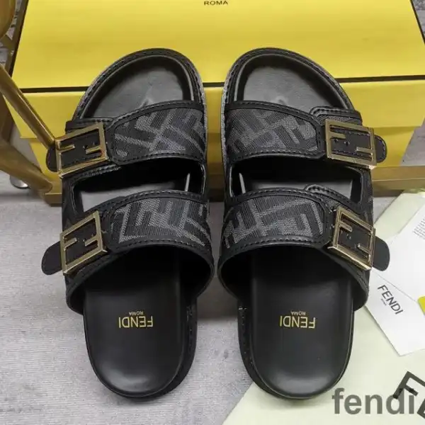 Affordable Fendi Feel Slides Unisex FF Motif Fabric Black