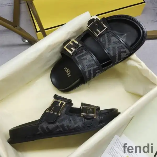 Affordable Fendi Feel Slides Unisex FF Motif Fabric Black