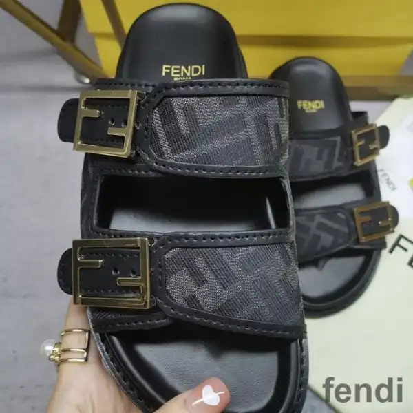 Affordable Fendi Feel Slides Unisex FF Motif Fabric Black