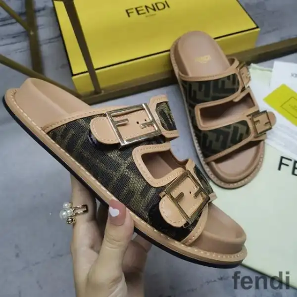 Affordable Fendi Feel Slides Unisex FF Motif Fabric Brown