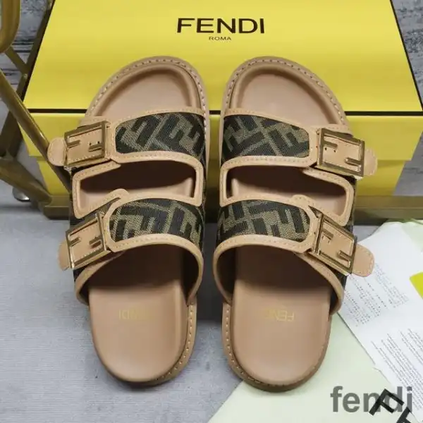 Affordable Fendi Feel Slides Unisex FF Motif Fabric Brown