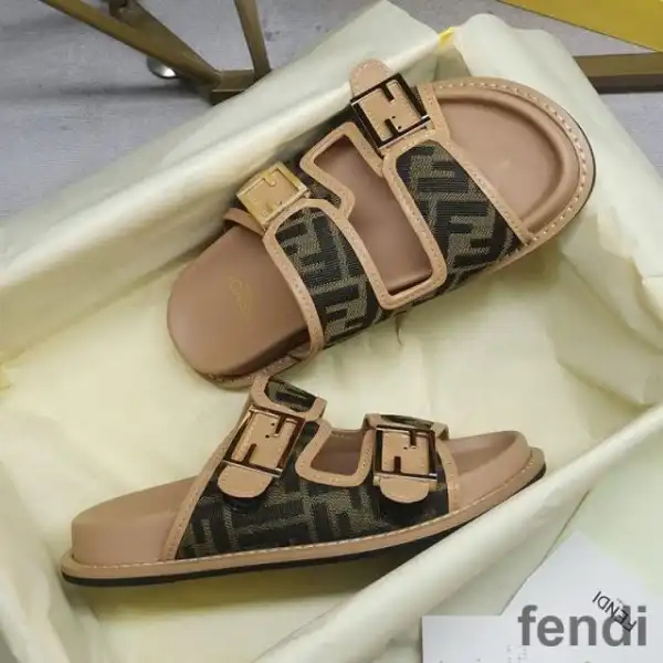 Affordable Fendi Feel Slides Unisex FF Motif Fabric Brown