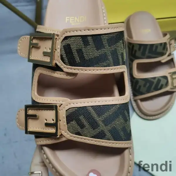 Affordable Fendi Feel Slides Unisex FF Motif Fabric Brown