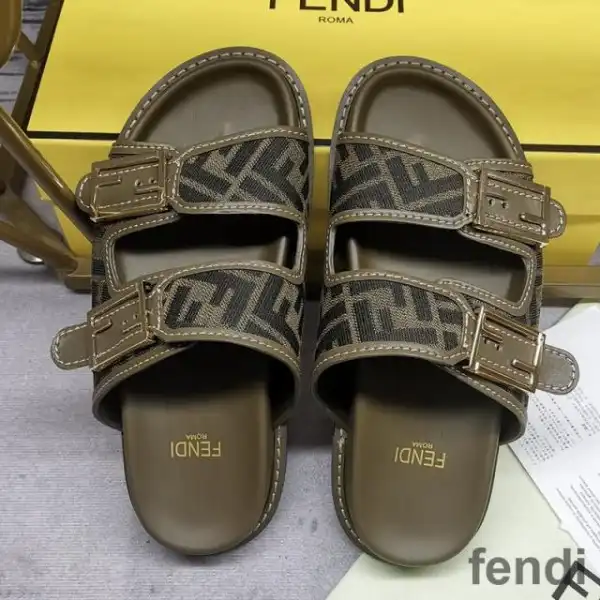 Cheap Fendi Feel Slides Unisex FF Motif Fabric Green