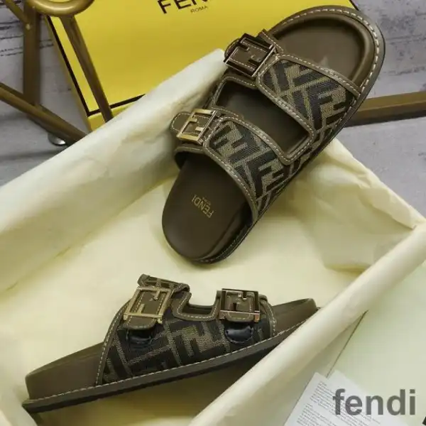 Cheap Fendi Feel Slides Unisex FF Motif Fabric Green