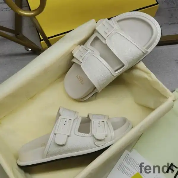 Affordable Fendi Feel Slides Unisex FF Motif Fabric White