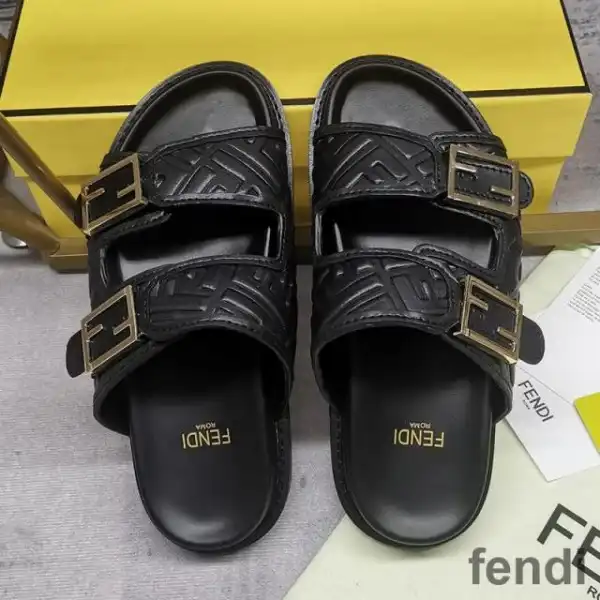 Affordable Fendi Feel Slides Unisex FF Motif Nappa Leather Black