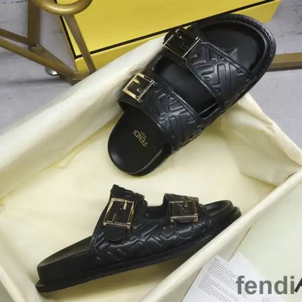 Affordable Fendi Feel Slides Unisex FF Motif Nappa Leather Black